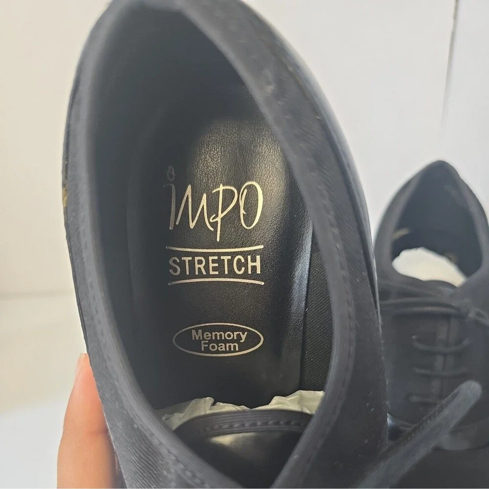 Impo Memory Foam Black Lace Up Side Zip Block Heel Oxford Shoe Size 10 M.